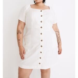 Madewell Linen Cotton Puff Sleeve Button Front Mini Dress